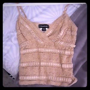 Bebe Crop Lace Cami Tan small